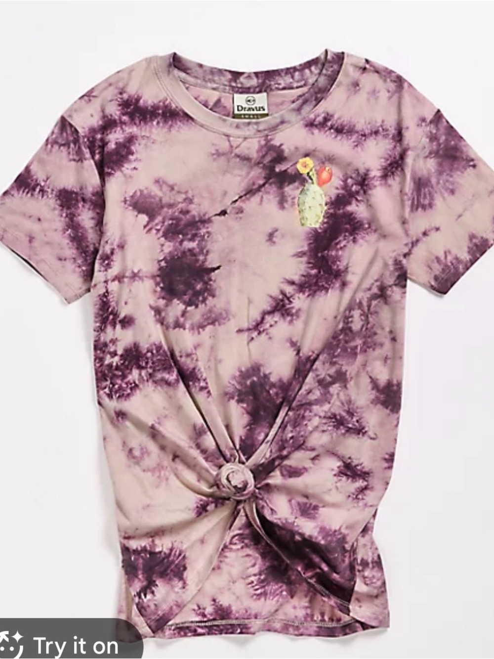 Women’s Gray & Purple Tie-Dye Short Sleeve Tee with Cactus Patch